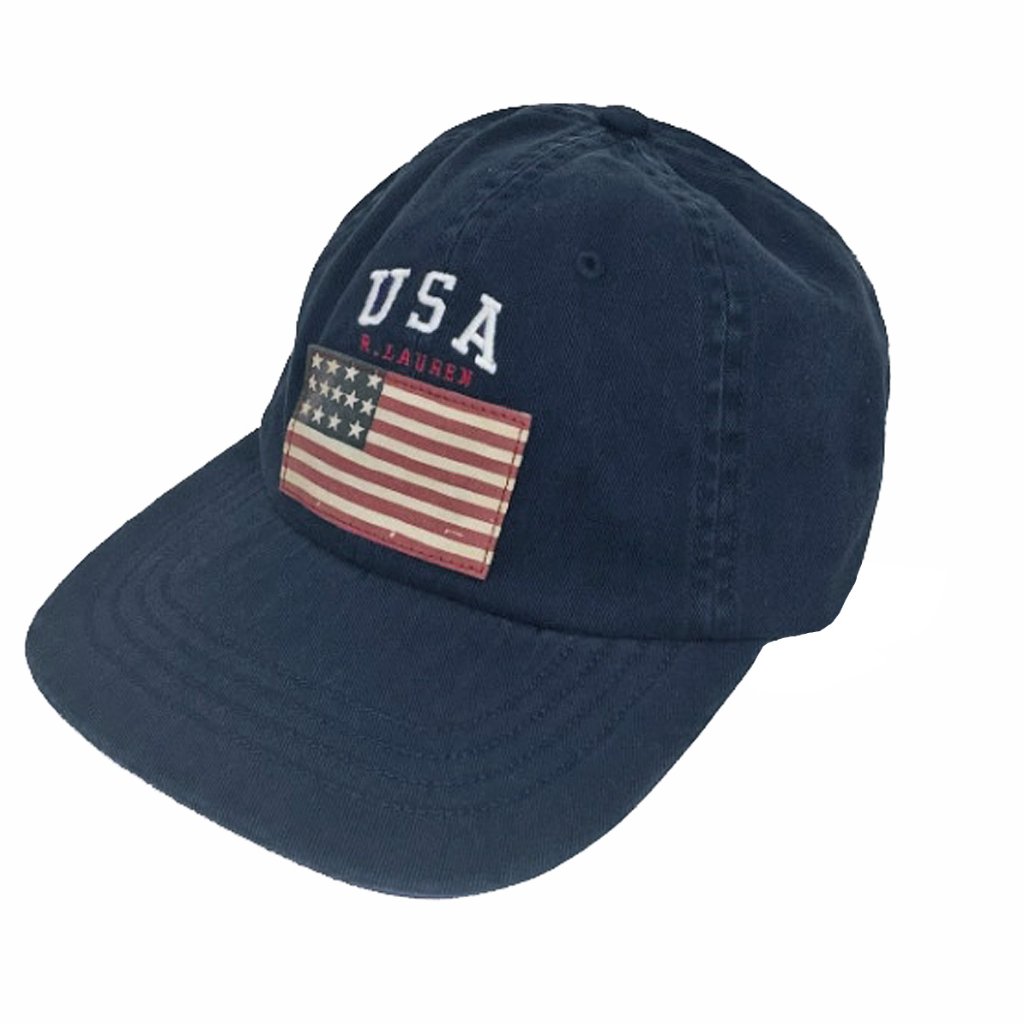 New Rare Vintage Polo Ralph Lauren Baseball Hat! Navy With Us Flag & Polo Front